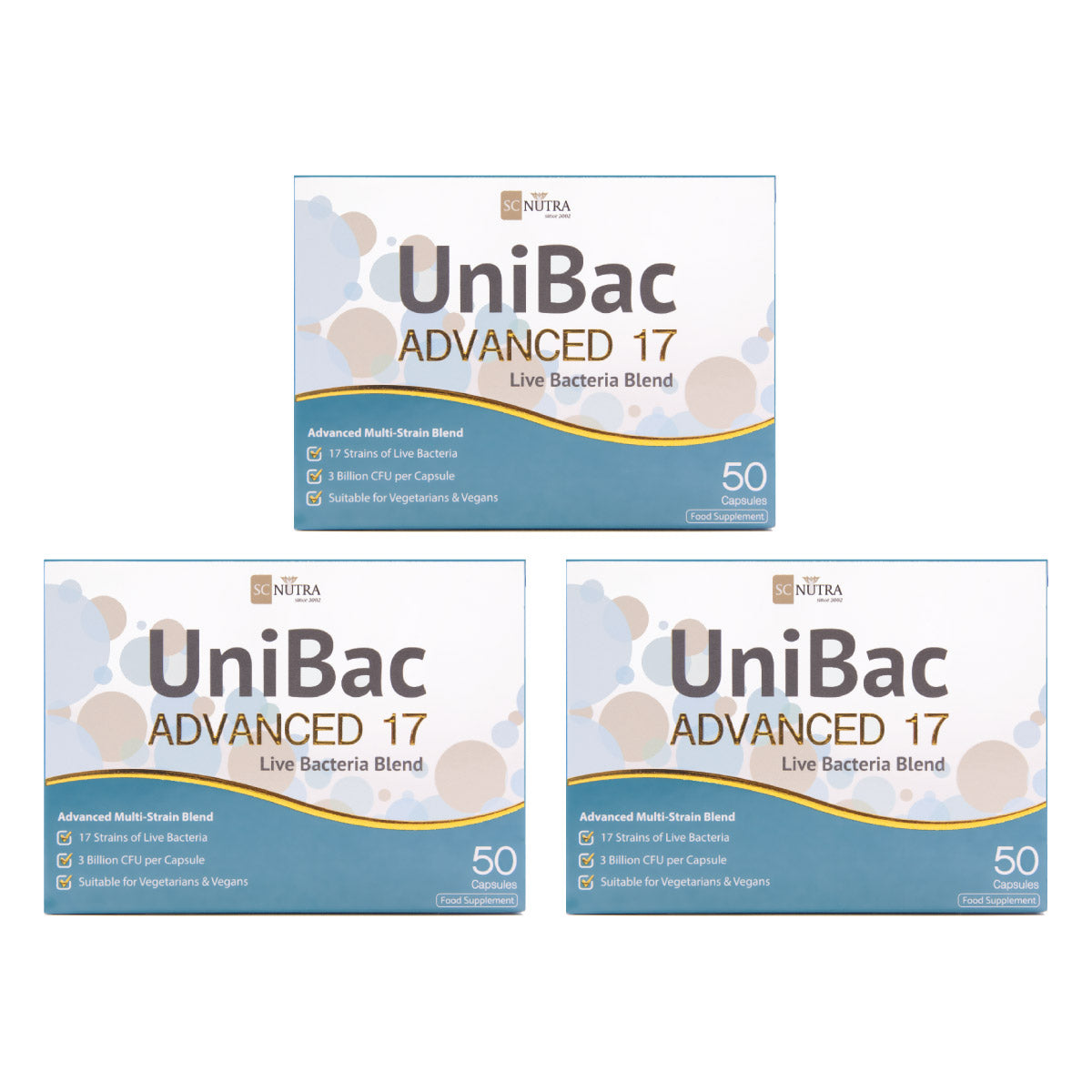 UniBac Advanced 17 Bundle. 3 x UniBac Advanced 17 Live Bacteria Blend. 3 for 2 Bundle.