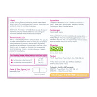 UniBac Feminine Balance back of box. Featuring, Directions, Suitable for, Nutritional information, & Sweet Cures Limited manufacturer