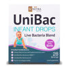 UniBac Infant Drops – Live Bacteria Blend front of box. 28 servings per pack. Box artwork includes a baby girl. 
