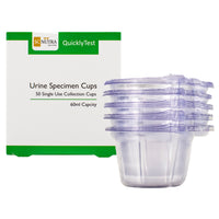 SC Nutra Urine Specimen Cups. Box front with 50 x 60ml cups. 50 Single Use Collection Cups.