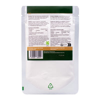 The back of an Eco Refill pack of Waterfall D-Mannose Powder. Showing the directions, 2-3g of powder twice a day. Maximum dose: 3g six times a day. Mix with 100ml of water or unsweetened juice. SC Nutra Customer Service 01904 789 559.
