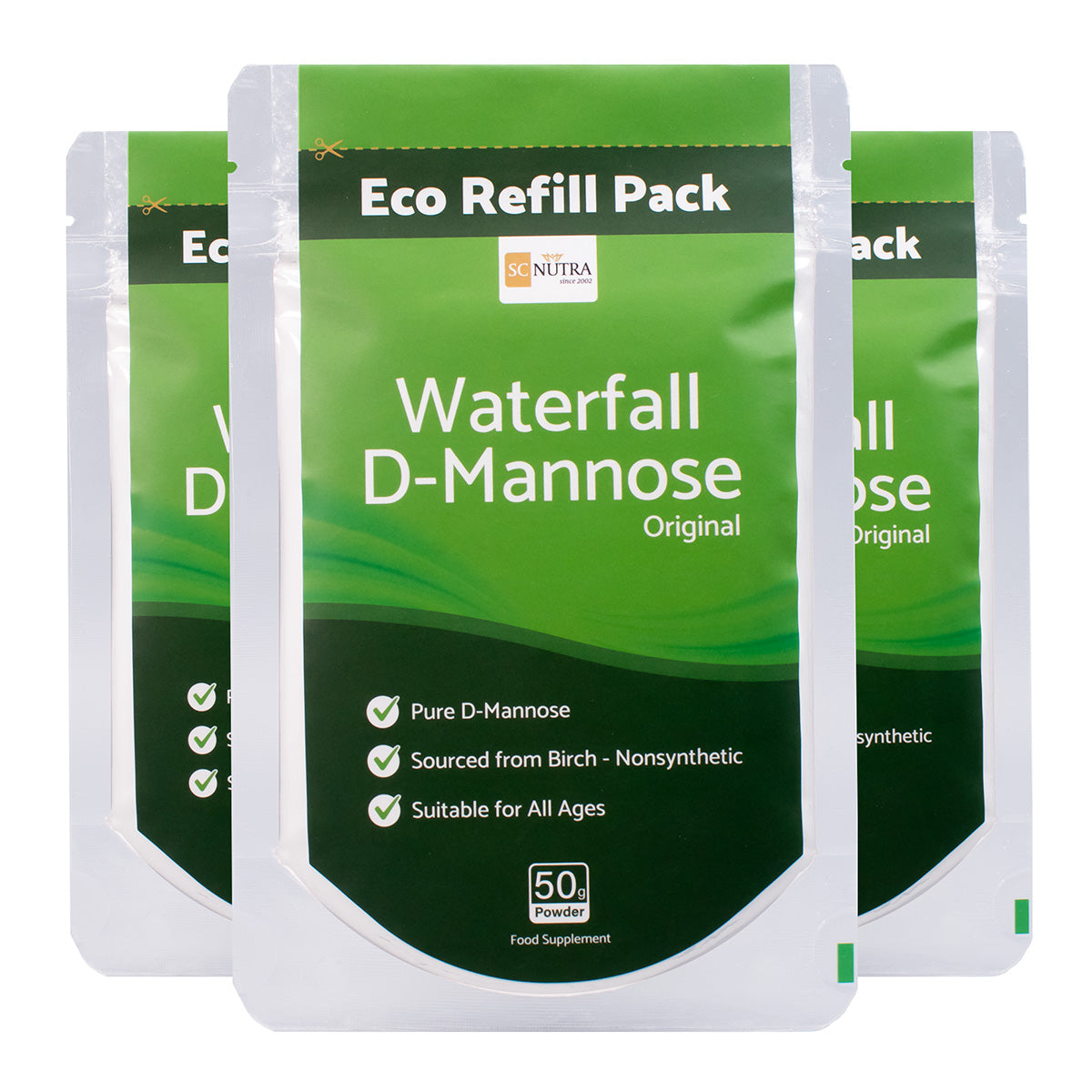 3 x Waterfall D-Mannose Eco Refill Pack Bundle. 3 for 2 Bundle.