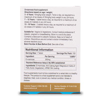 Waterfall D-Mannose Children Original Melt in the mouth tablets back of box. Featuring, Directions, Suitable for & Nutritional information.