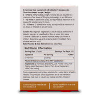 Waterfall D-Mannose Children Strawberry Melt in the mouth tablets back of box. Featuring, Directions, Suitable for & Nutritional information.
