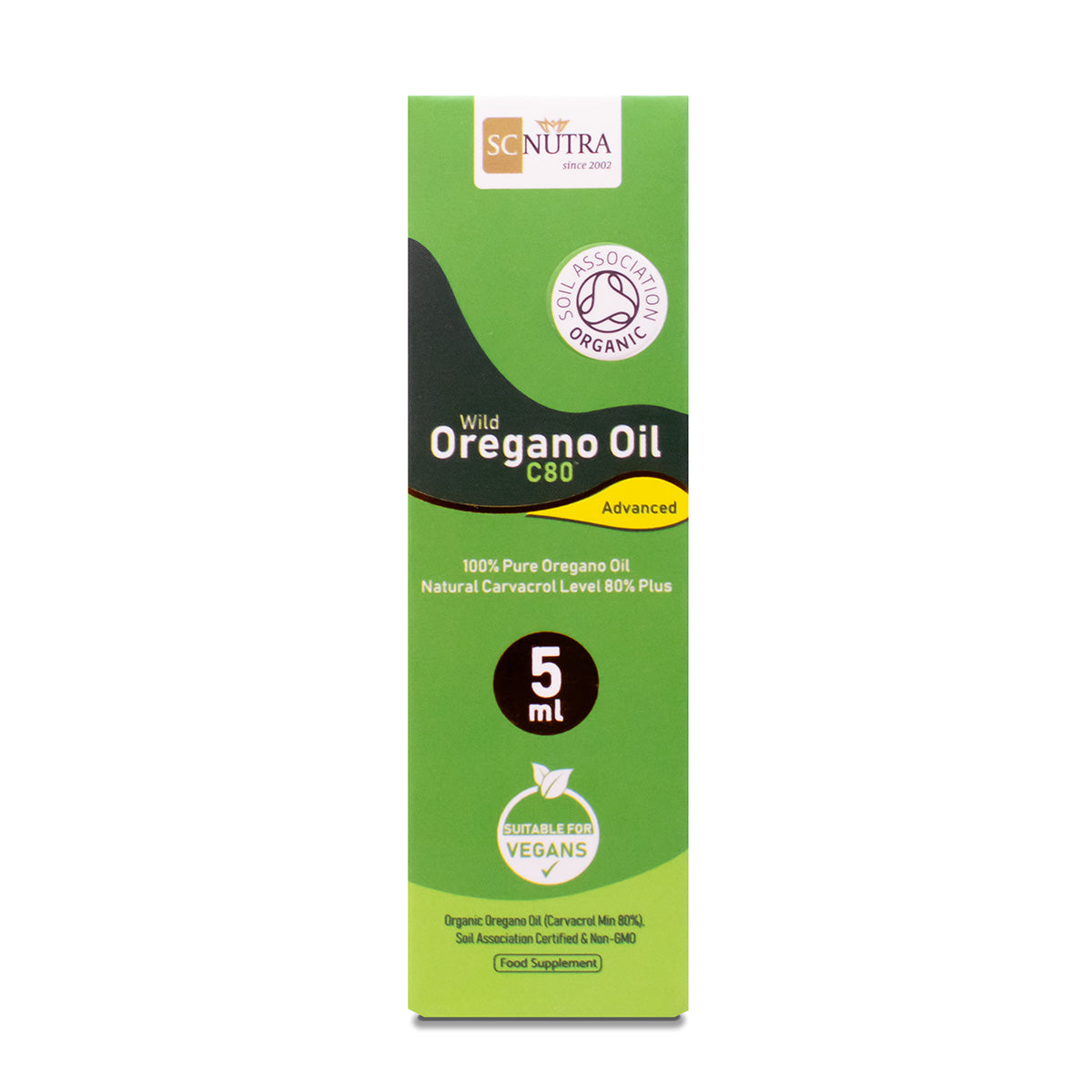 Organic Wild Oregano Oil C80 Advanced box front. 100% Pure Oregano Oil. Natural Carvacrol Level 80% Plus. 