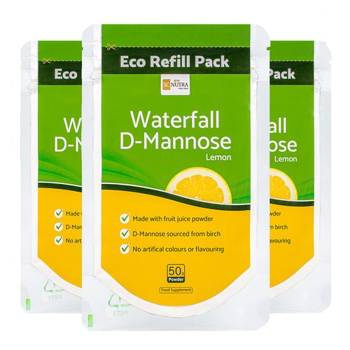 3 x Waterfall D-Mannose Lemon Powder Eco Refill Pack Bundle. 3 for 2 Bundle.