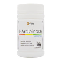 L-Arabinose tub front. Reusable & recyclable tub. 100g of L-Arabinose Powder.