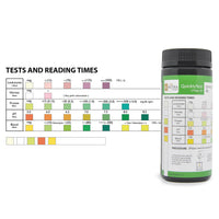 Urine test strips reading times. Simple testing for cystitis and UTIs. Immerse the test strip into the urine for approximately 2 seconds, then remove the excess urine on the edge of the container – see more on the product page.